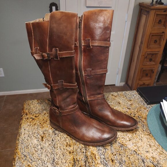 Bed Stu Bench Made Brown Leather Zip Buckle Knee High Boots Womens Size 8.5 - Picture 2 of 14